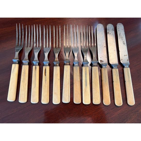 Vintage Antique Fork and Knife Set Primitive Kitchen - Picture 2 of 11